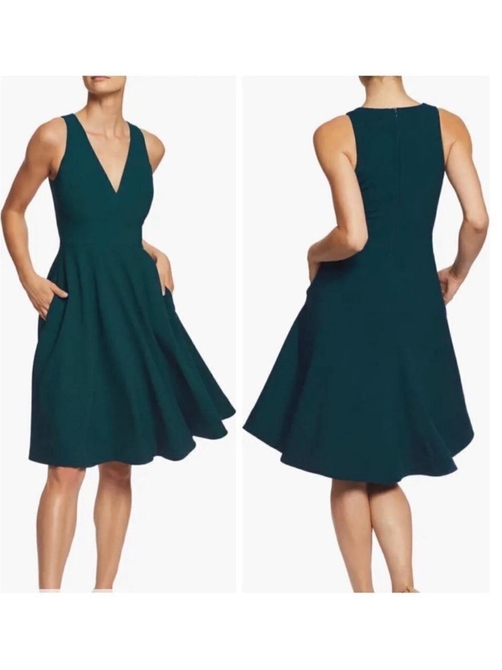 Dress the Population Teal V-Neck Midi Dress